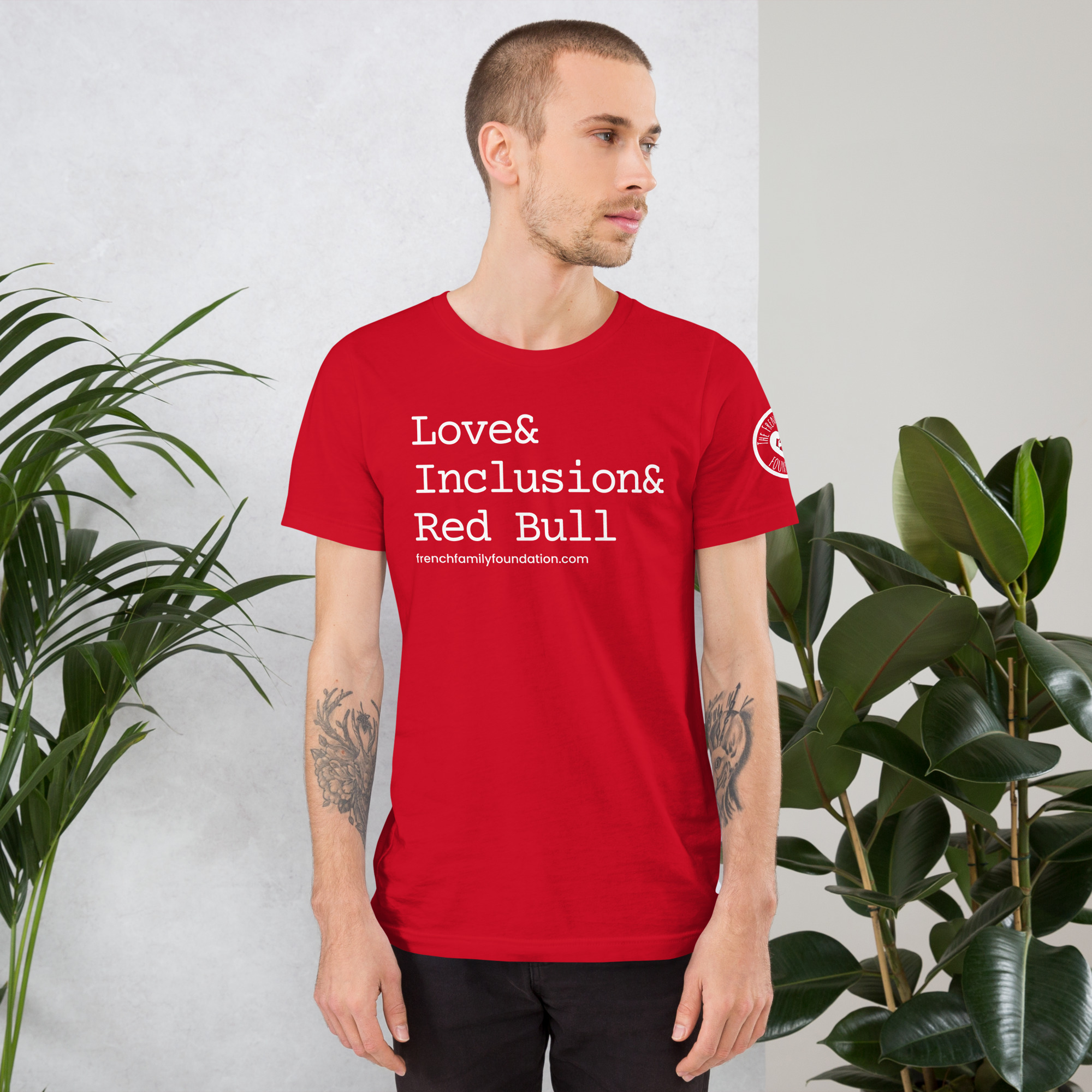 The French Family Foundation, Inc. | Central Florida Fundraising Foundation for Families with Disabilities | ❤️ Inclusion & Red Bull Unisex T-shirt 1 ❤️ Inclusion & Red Bull Unisex T-shirt